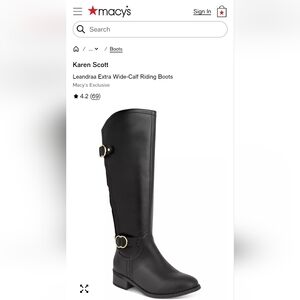 Karen Scott Black Knee High Riding Boots with Gold Buckle Accents